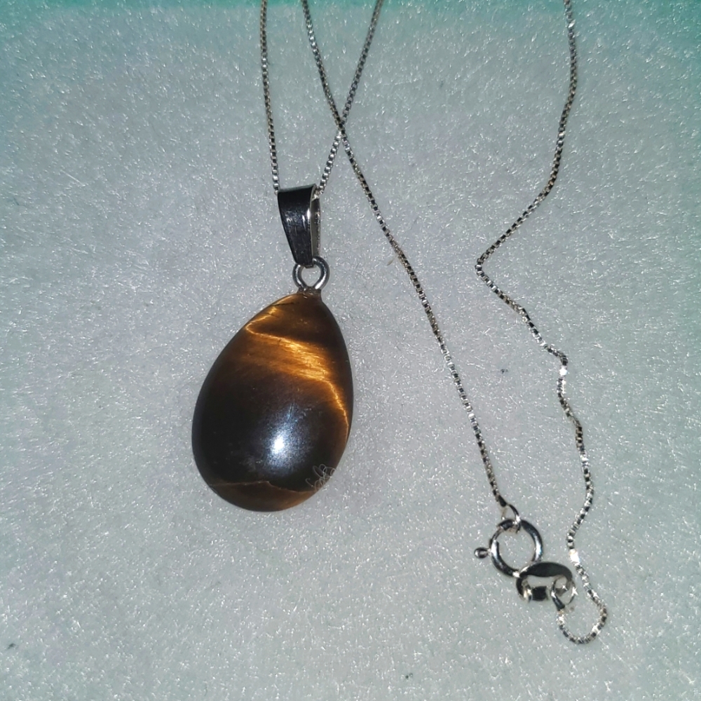 Boho hippie Tiger 🐅 Eye Sterling Silver Necklace 16"
